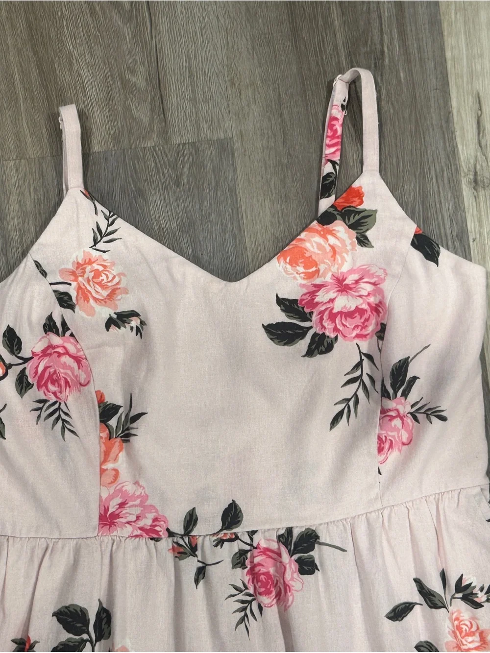 Old Navy Light Pink Floral Linen Spaghetti Strap Dress